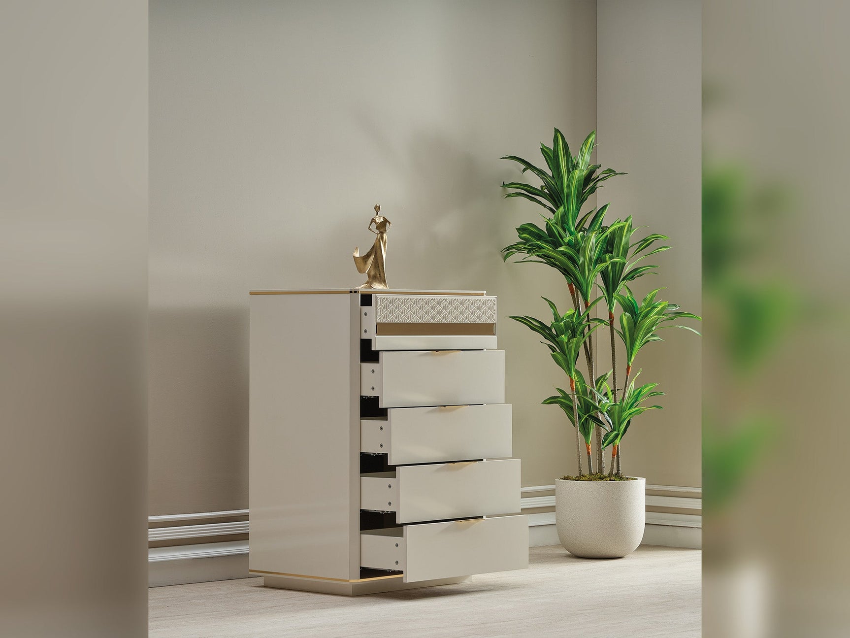 Zen Cream/Gold Chest of Drawers