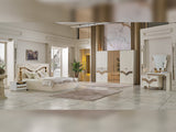 Zen Cream/Gold Bedroom Set (Queen Frame With Headboard & Dresser With Mirror & 2 Nightstand)