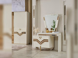 Zen Cream/Gold Bedroom Set (Queen Frame With Headboard & Dresser With Mirror & 2 Nightstand)
