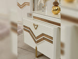 Zen Cream/Gold Bedroom Set (Queen Frame With Headboard & Dresser With Mirror & 2 Nightstand)