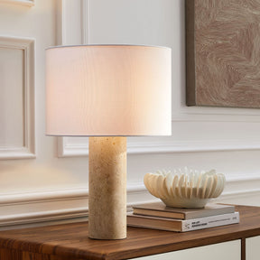 Zenith Travertine Table Lamp With Fabric Drum Shade - Ornate Home