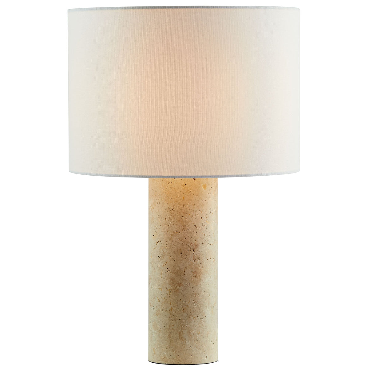 Zenith Travertine Table Lamp With Fabric Drum Shade - Ornate Home