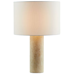 Zenith Travertine Table Lamp With Fabric Drum Shade - Ornate Home