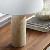 Zenith Travertine Table Lamp With Fabric Drum Shade - Ornate Home