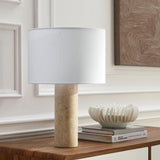 Zenith Travertine Table Lamp With Fabric Drum Shade - Ornate Home