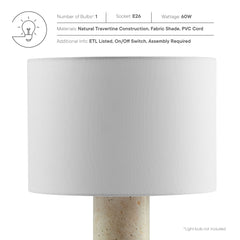 Zenith Travertine Table Lamp With Fabric Drum Shade - Ornate Home