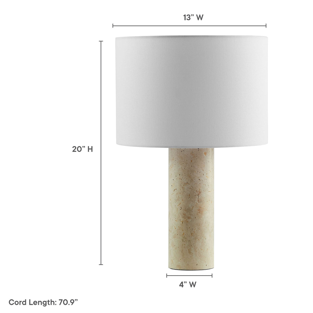 Zenith Travertine Table Lamp With Fabric Drum Shade - Ornate Home