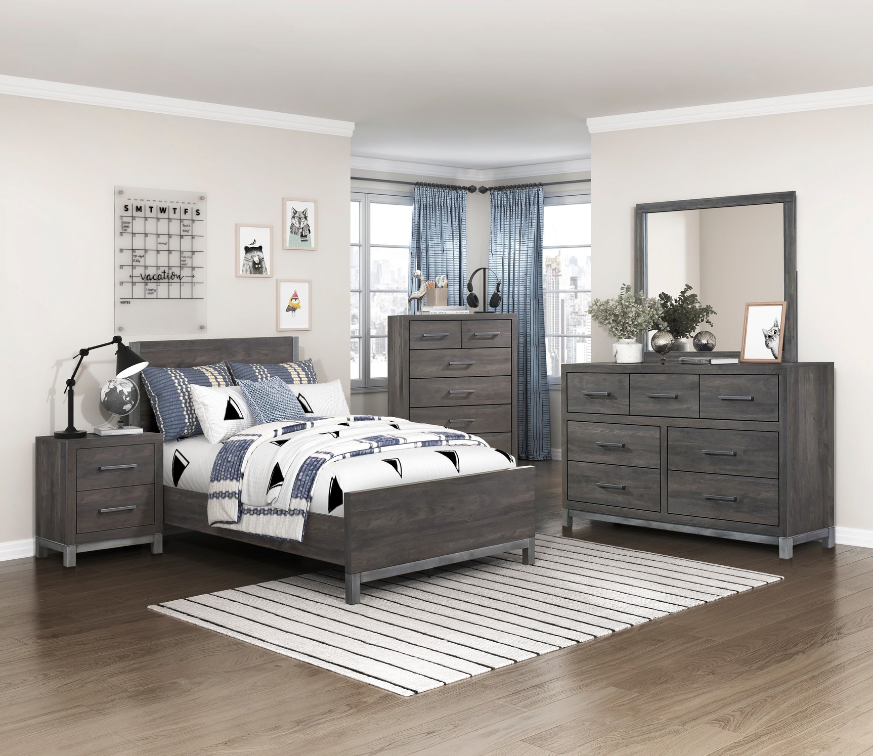 Zephyr Brownish Gray/Antique Silver 4-Piece Twin Bedroom Set - Ornate Home