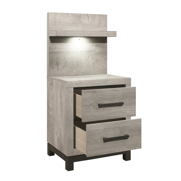 Zephyr Light Gray Nightstand with Wall Panel - Ornate Home