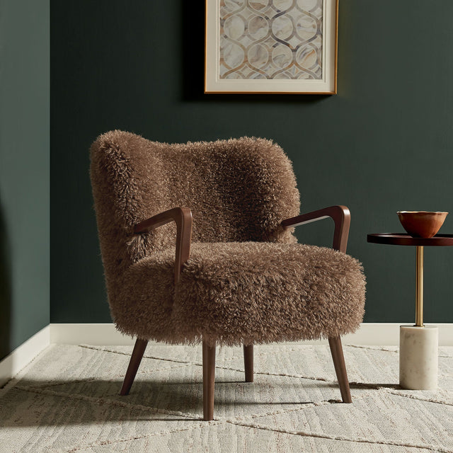 Zerra Brown Faux Shearling Accent Armchair - Ornate Home