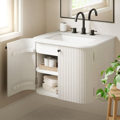 Zia Ivory 24" Wall-Mount Bathroom Vanity with Marble Sink - Ornate Home