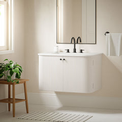 Zia Ivory 30" Wall-Mount Bathroom Vanity with Marble Sink - Ornate Home