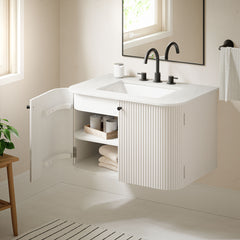 Zia Ivory 30" Wall-Mount Bathroom Vanity with Marble Sink - Ornate Home