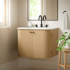 Zia Natural 24" Wall-Mount Bathroom Vanity with Marble Sink - Ornate Home