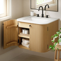 Zia Natural 24" Wall-Mount Bathroom Vanity with Marble Sink - Ornate Home