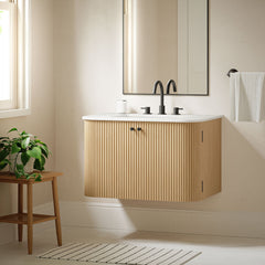 Zia Natural 30" Wall-Mount Bathroom Vanity with Marble Sink - Ornate Home