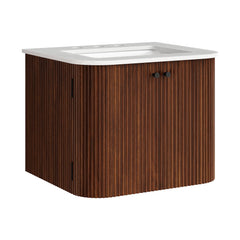 Zia Walnut 24" Wall-Mount Bathroom Vanity with Marble Sink - Ornate Home