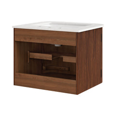 Zia Walnut 24" Wall-Mount Bathroom Vanity with Marble Sink - Ornate Home