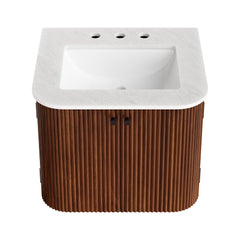 Zia Walnut 24" Wall-Mount Bathroom Vanity with Marble Sink - Ornate Home