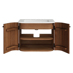 Zia Walnut 24" Wall-Mount Bathroom Vanity with Marble Sink - Ornate Home