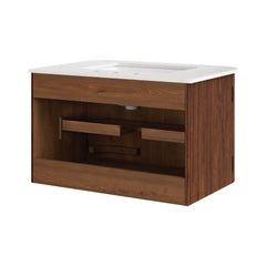 Zia Walnut 30" Wall-Mount Bathroom Vanity with Marble Sink - Ornate Home