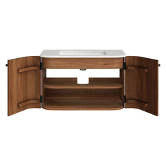 Zia Walnut 30" Wall-Mount Bathroom Vanity with Marble Sink - Ornate Home