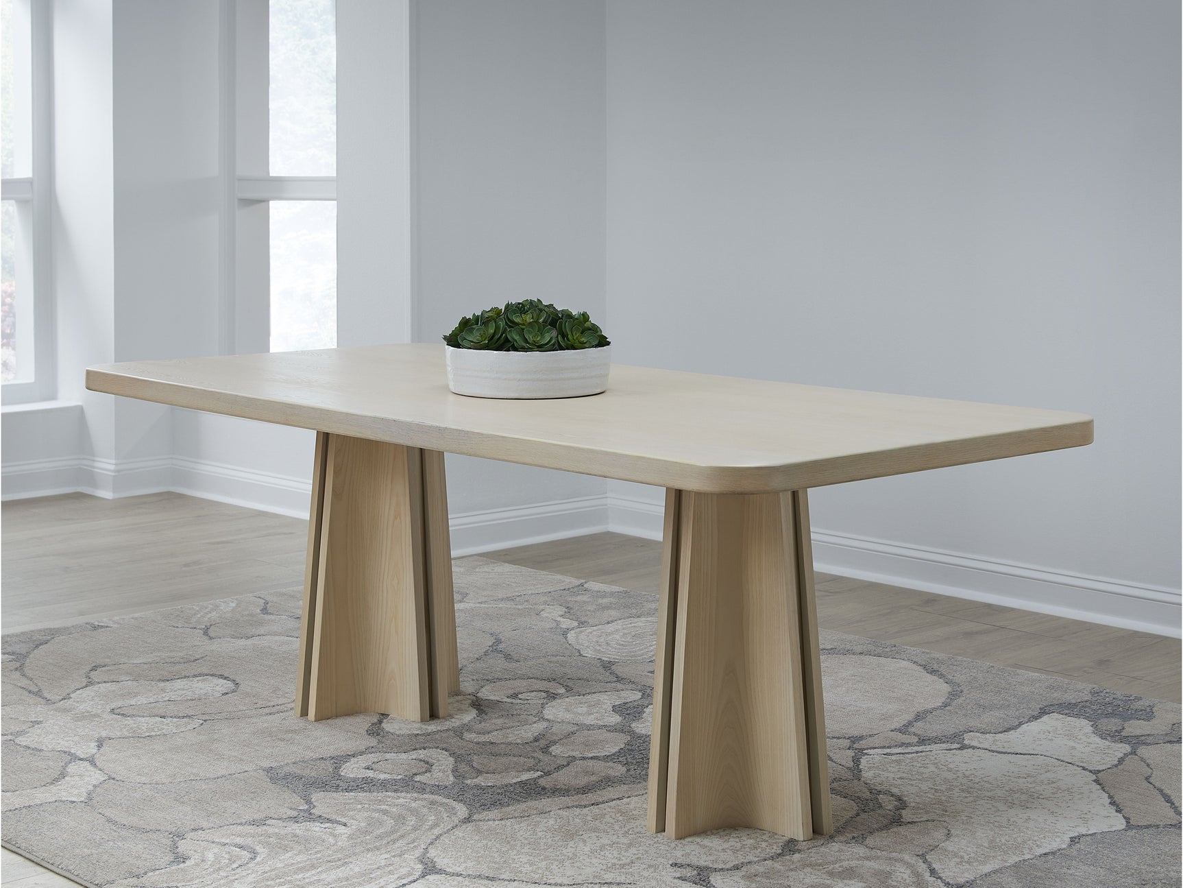 Zinnia Ash Wood Double Pedestal Dining Table in White Sand - Ornate Home