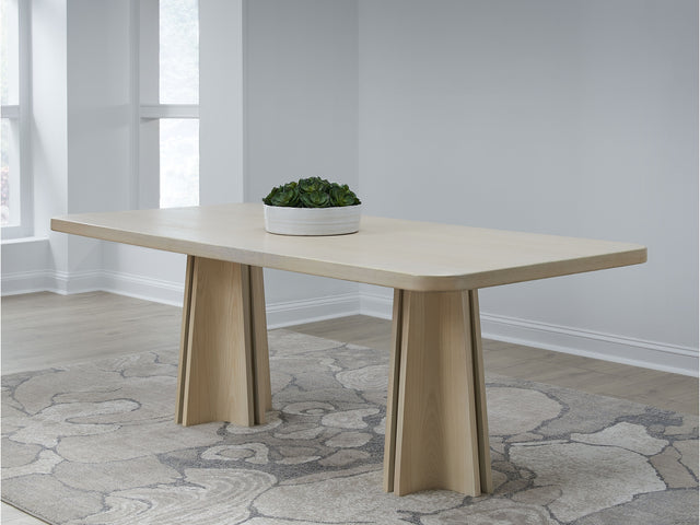 Zinnia Ash Wood Double Pedestal Dining Table in White Sand - Ornate Home