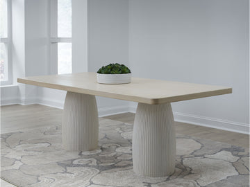 Zinnia Plaster Base Wood Top Dining Table in White Sand and Ivory - Ornate Home