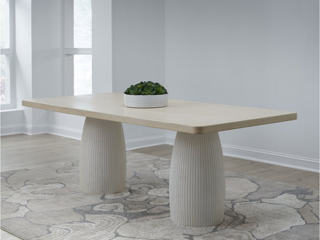 Zinnia Plaster Base Wood Top Dining Table in White Sand and Ivory - Ornate Home