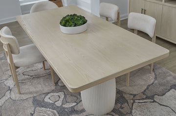 Zinnia Plaster Base Wood Top Dining Table in White Sand and Ivory - Ornate Home