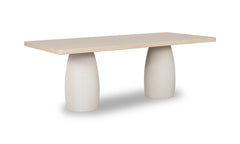 Zinnia Plaster Base Wood Top Dining Table in White Sand and Ivory - Ornate Home