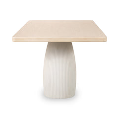 Zinnia Plaster Base Wood Top Dining Table in White Sand and Ivory - Ornate Home