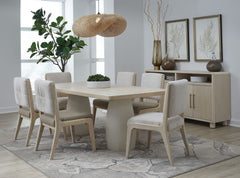 Zinnia Plaster Base Wood Top Dining Table in White Sand and Ivory - Ornate Home