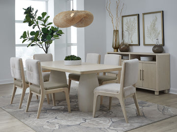 Zinnia Plaster Base Wood Top Dining Table in White Sand and Ivory - Ornate Home