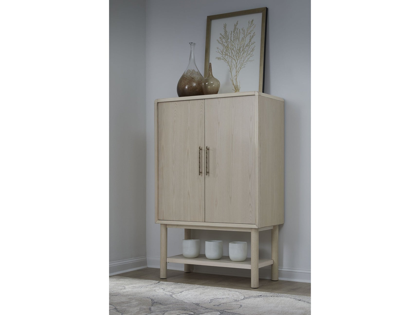 Zinnia Two Door Ash Wood Bar Cabinet in White Sand - Ornate Home