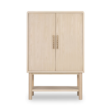 Zinnia Two Door Ash Wood Bar Cabinet in White Sand - Ornate Home