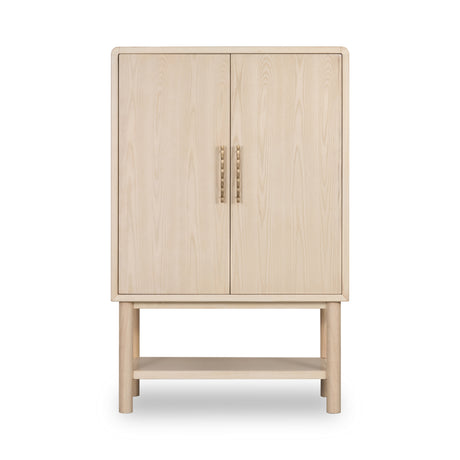 Zinnia Two Door Ash Wood Bar Cabinet in White Sand - Ornate Home