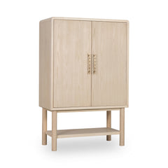 Zinnia Two Door Ash Wood Bar Cabinet in White Sand - Ornate Home
