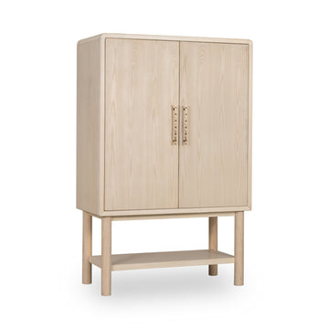 Zinnia Two Door Ash Wood Bar Cabinet in White Sand - Ornate Home