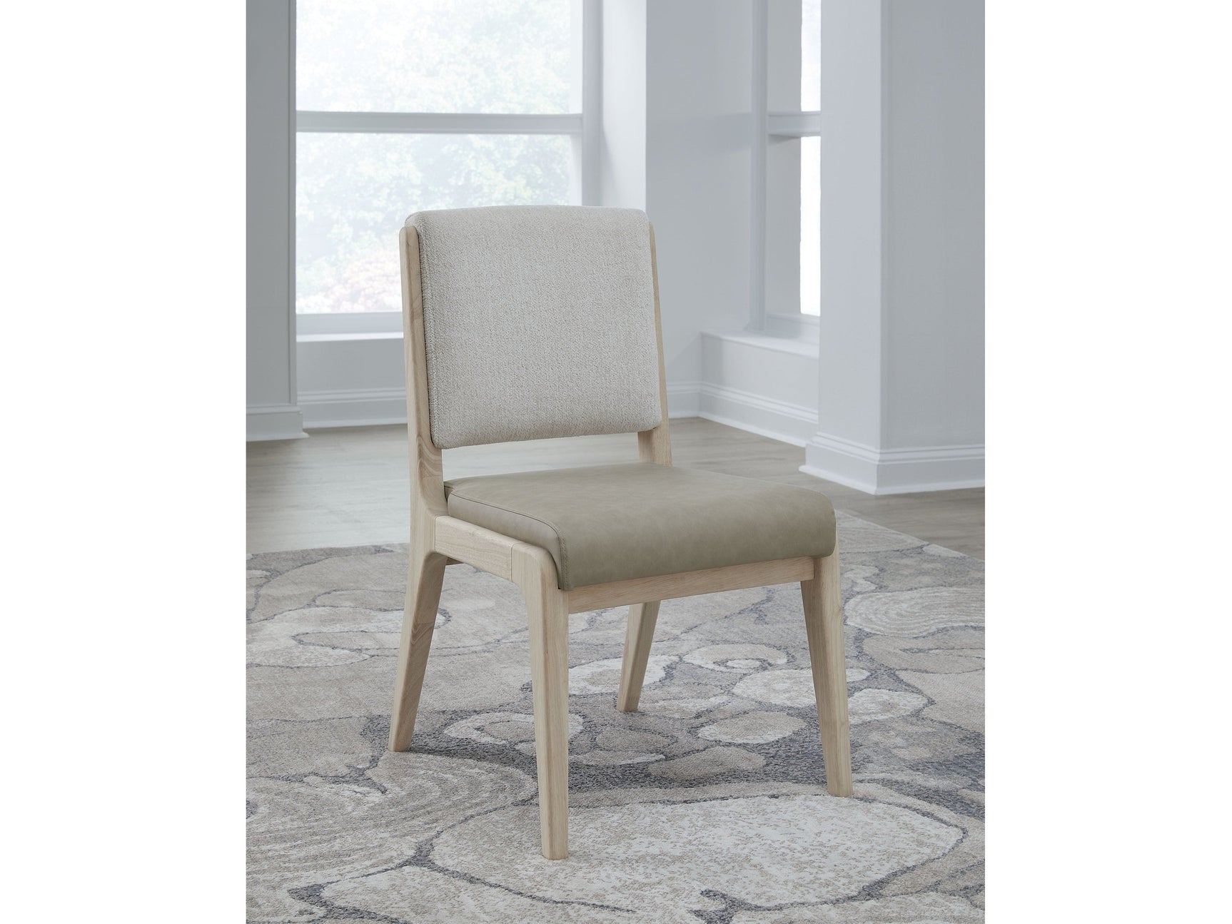 Zinnia Upholstered Dining Chair in White Sand, Buttermilk Leather and Dune Chenille (Set of 2) - Ornate Home