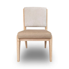 Zinnia Upholstered Dining Chair in White Sand, Buttermilk Leather and Dune Chenille (Set of 2) - Ornate Home