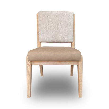 Zinnia Upholstered Dining Chair in White Sand, Buttermilk Leather and Dune Chenille (Set of 2) - Ornate Home