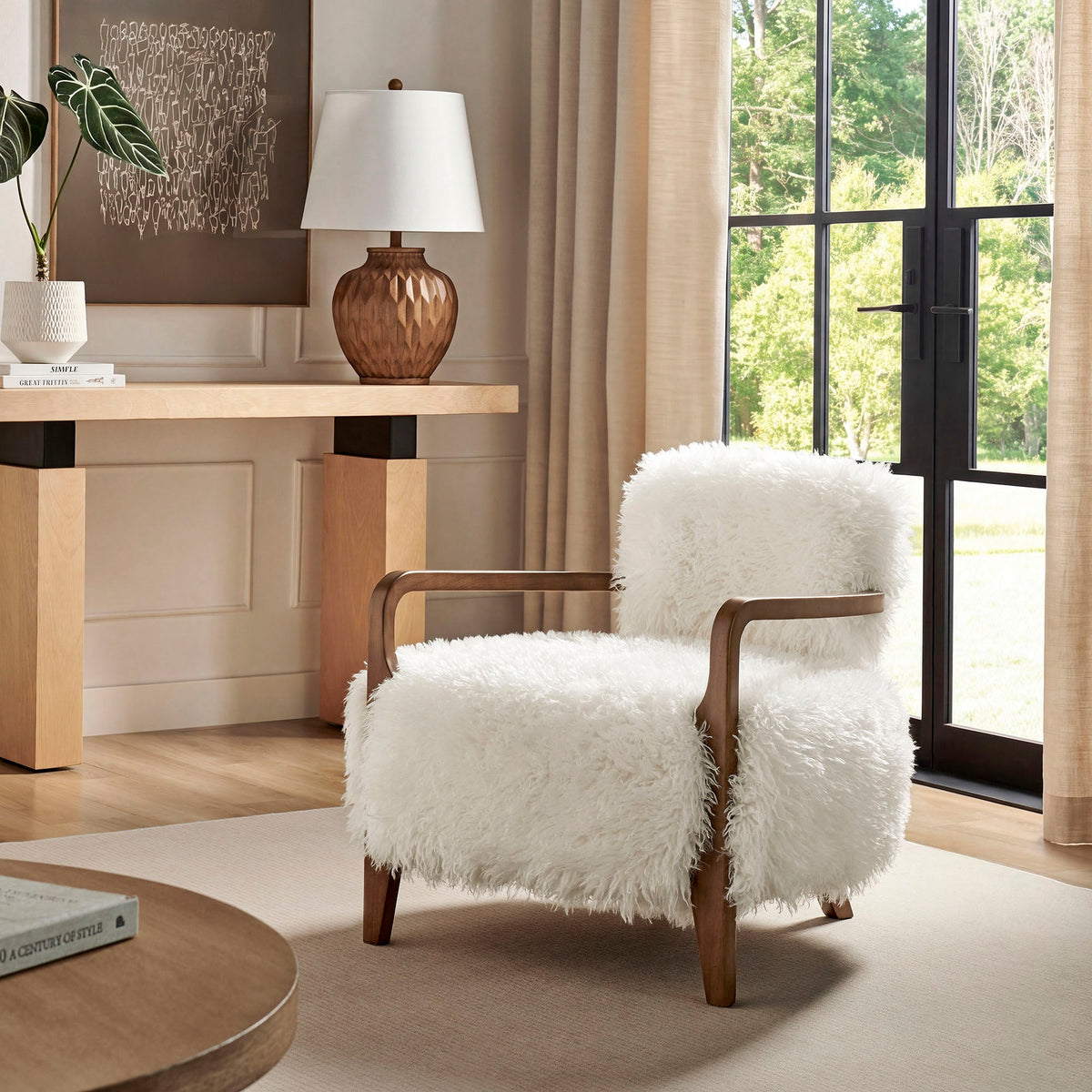 Zinnia White Faux Fur Accent Chair - Ornate Home