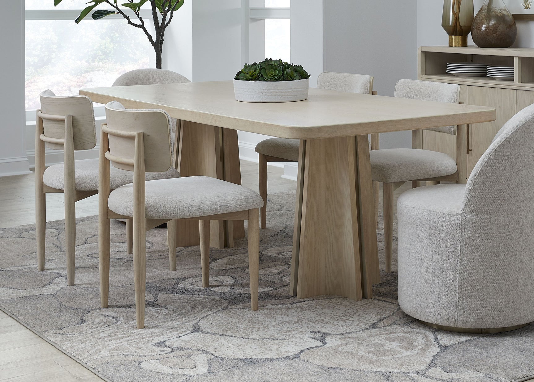 Zinnia Wood Back Dining Chair in White Sand and Dune Chenille (Set of 2) - Ornate Home