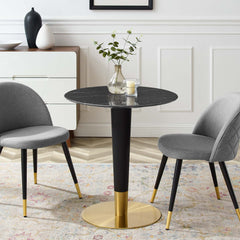 Zinque Gold/Black 28" Artificial Marble Dining Table - Ornate Home