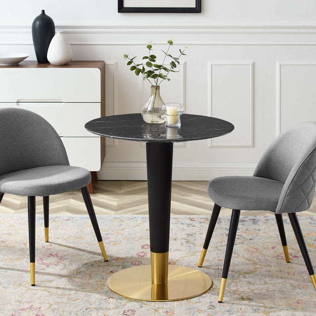 Zinque Gold/Black 28" Artificial Marble Dining Table - Ornate Home