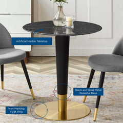 Zinque Gold/Black 28" Artificial Marble Dining Table - Ornate Home