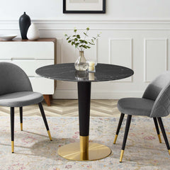 Zinque Gold/Black 36" Artificial Marble Dining Table - Ornate Home