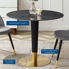 Zinque Gold/Black 36" Artificial Marble Dining Table - Ornate Home